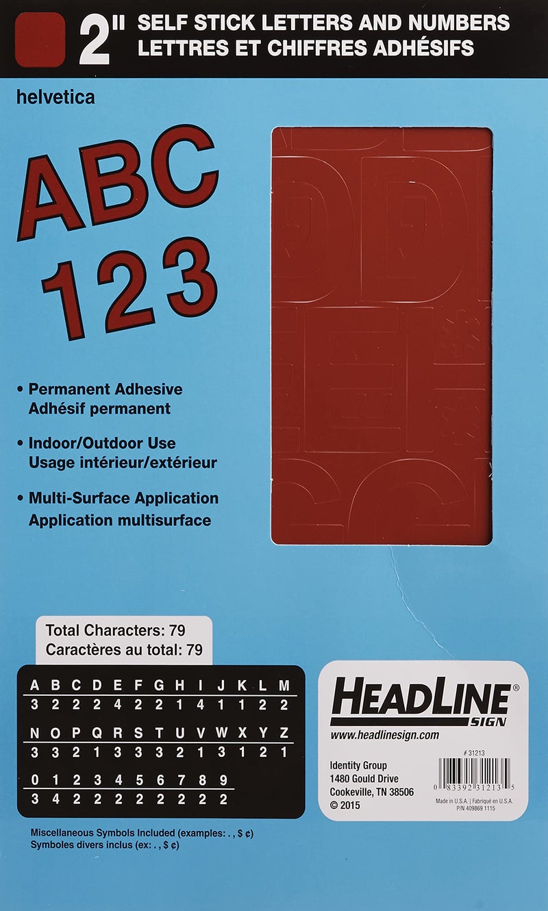 Headline Sign 31213 Stick-On Vinyl Letters and Numbers, Red, 2-Inch, Made in USA - Image 3